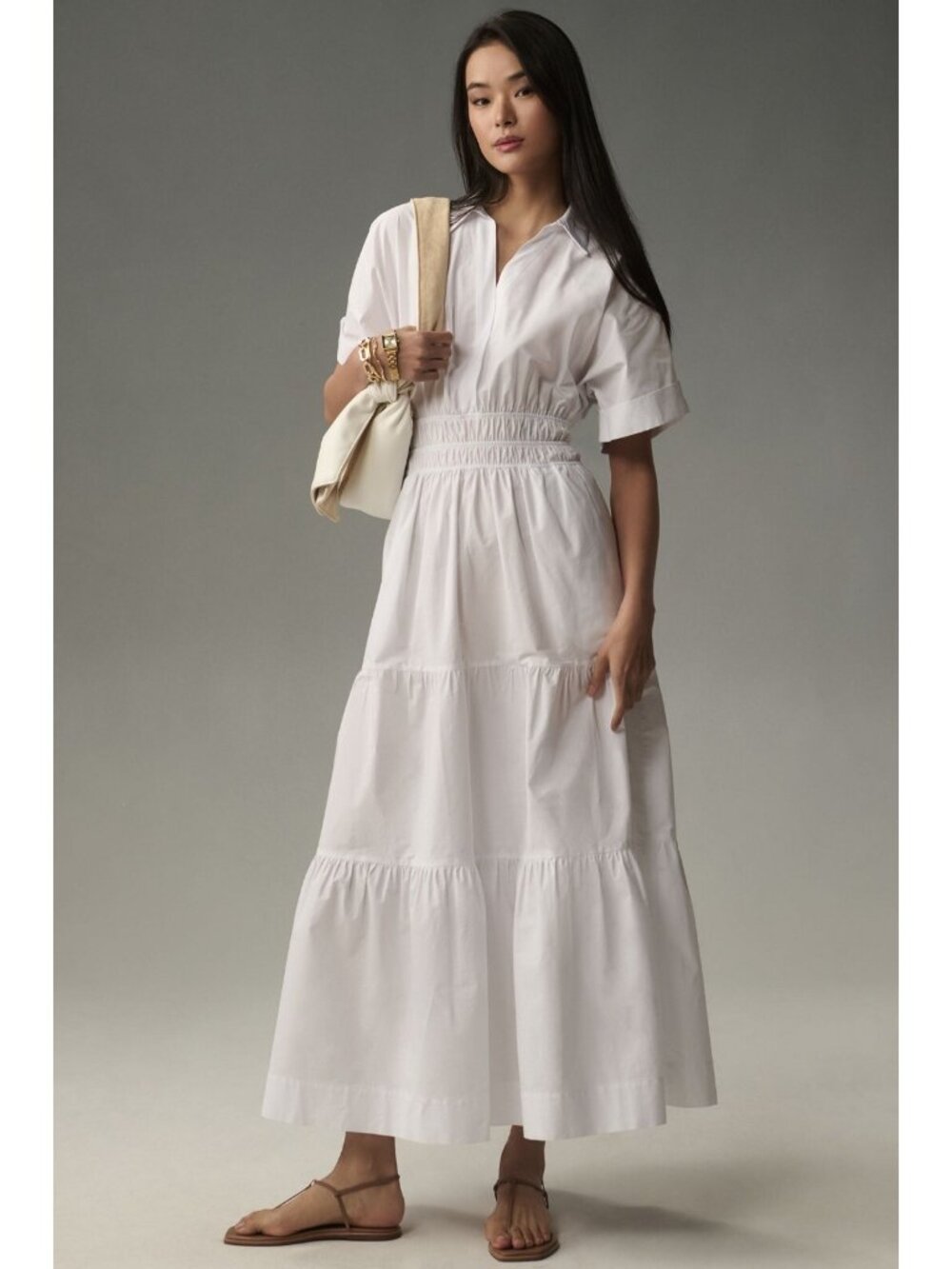 NWT by Anthropologie Somerset Maxi in White Cotton Shirt Edition Dress S
